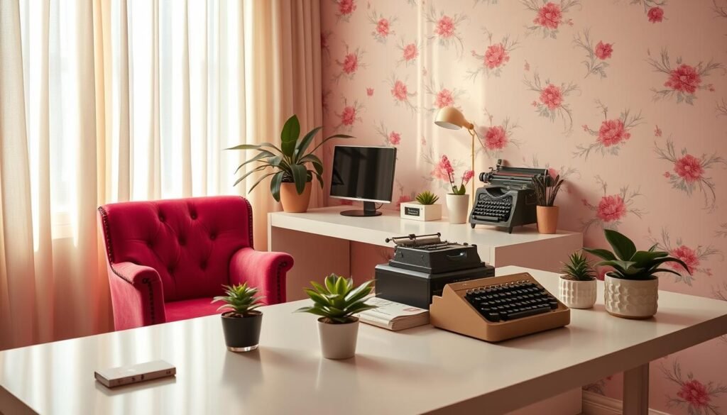 elegant color schemes for feminine workspace