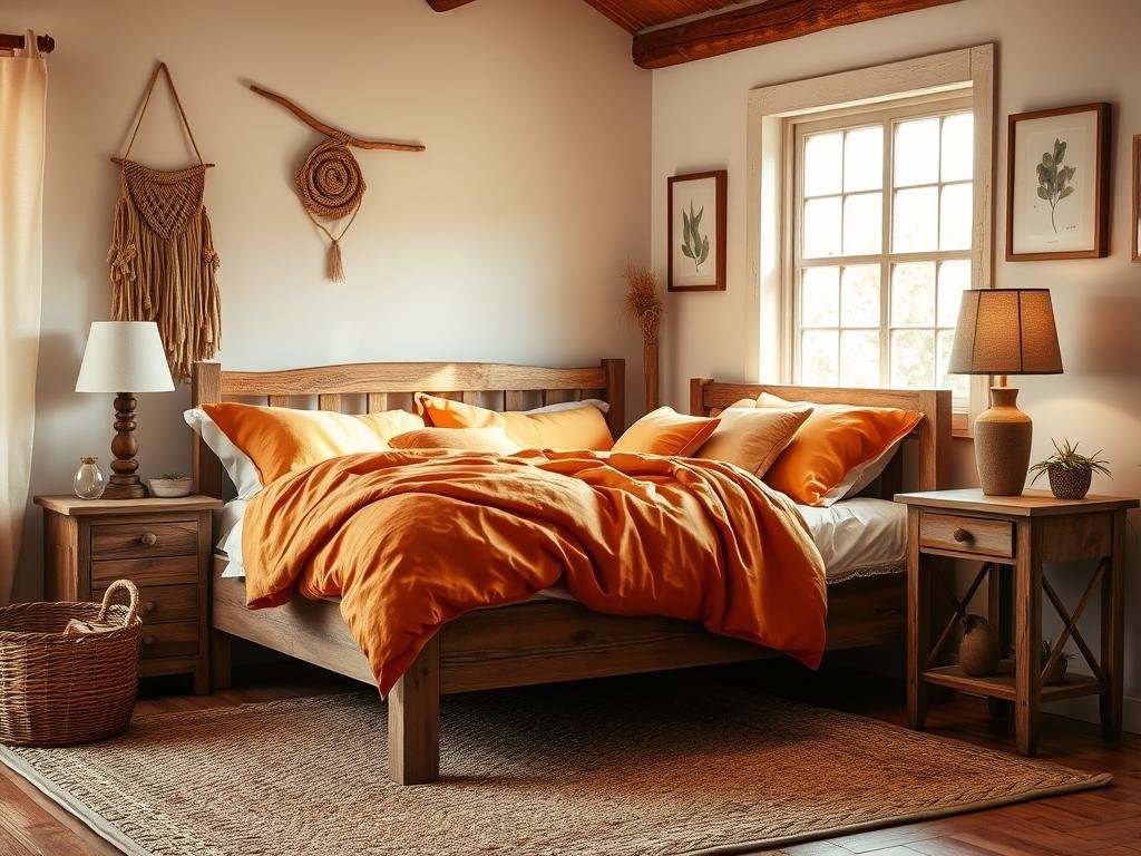 rustic bedroom decor with warm hues