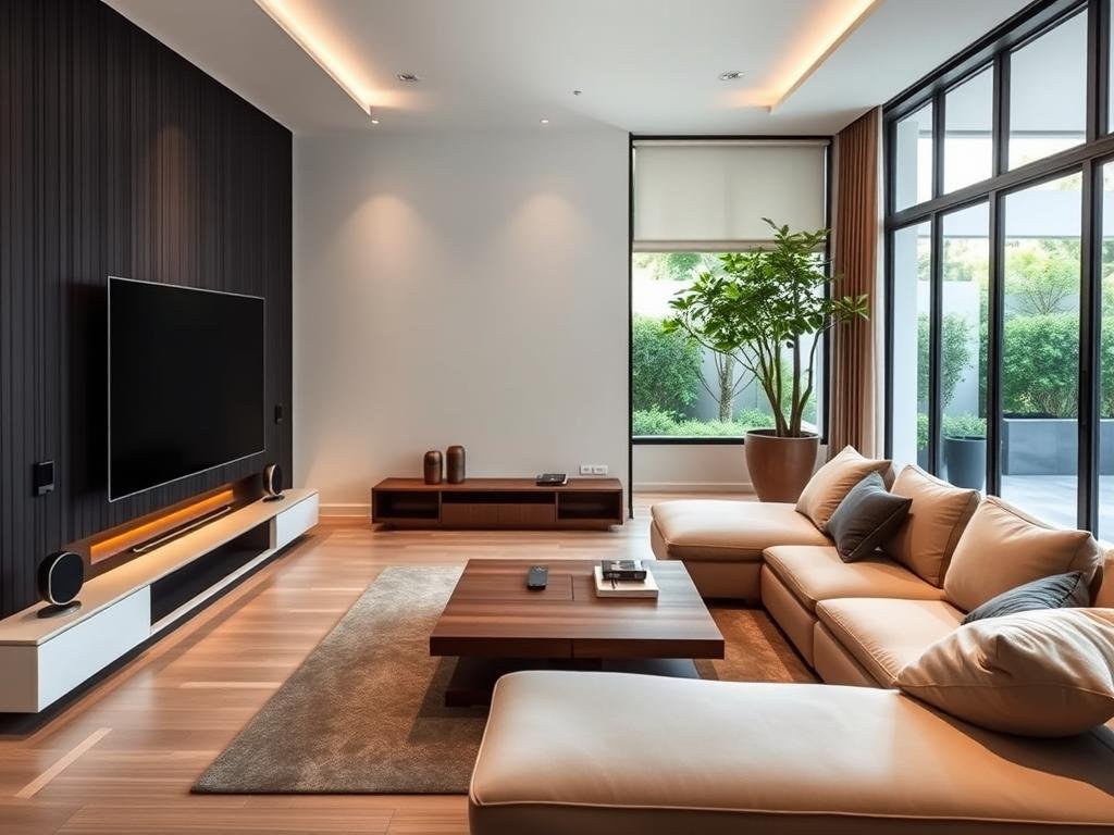 tech-integrated living room design