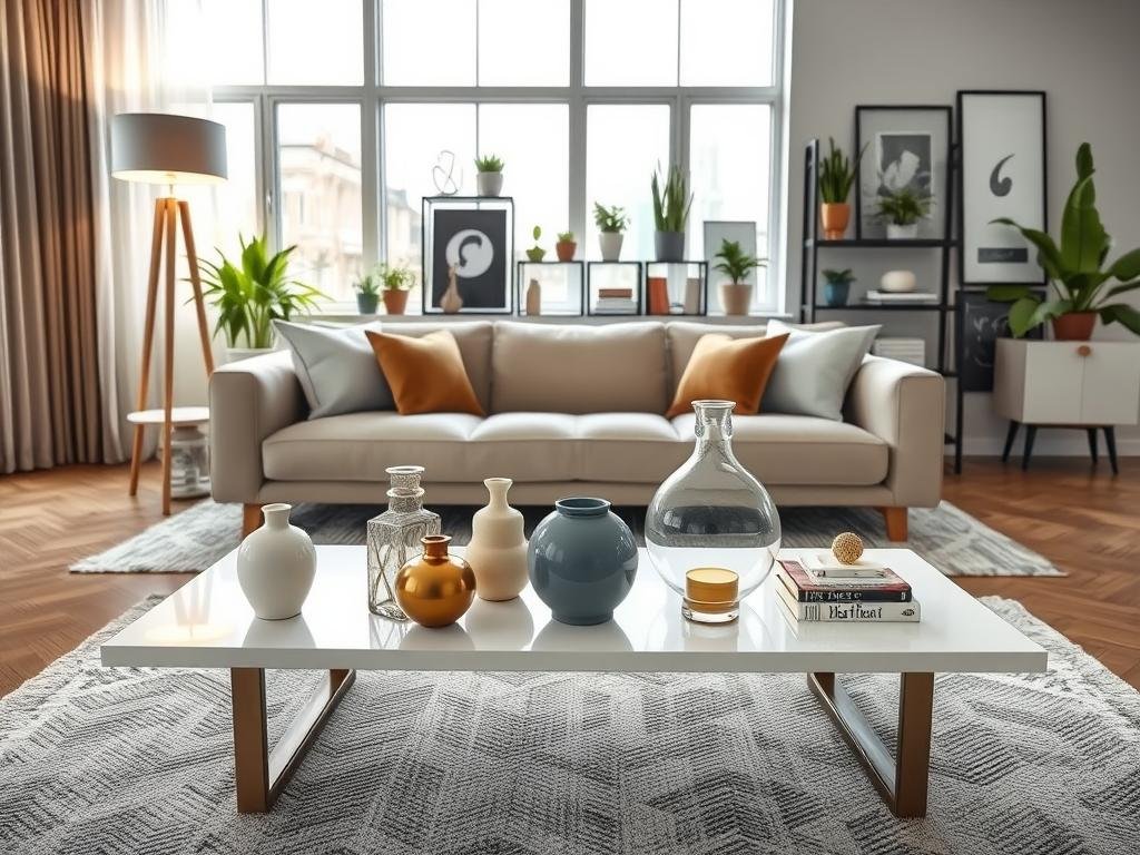 trendy home accessories in modern living room