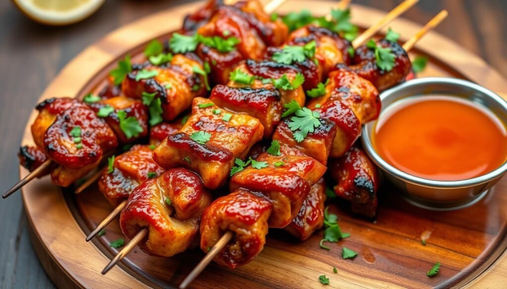 sticky chicken and chorizo skewers recipe
