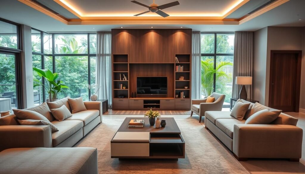 Indian living room design with multifunctional furniture