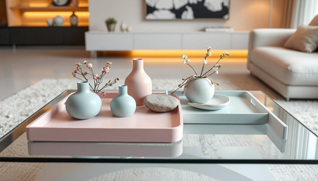 color-coordinated tray arrangements