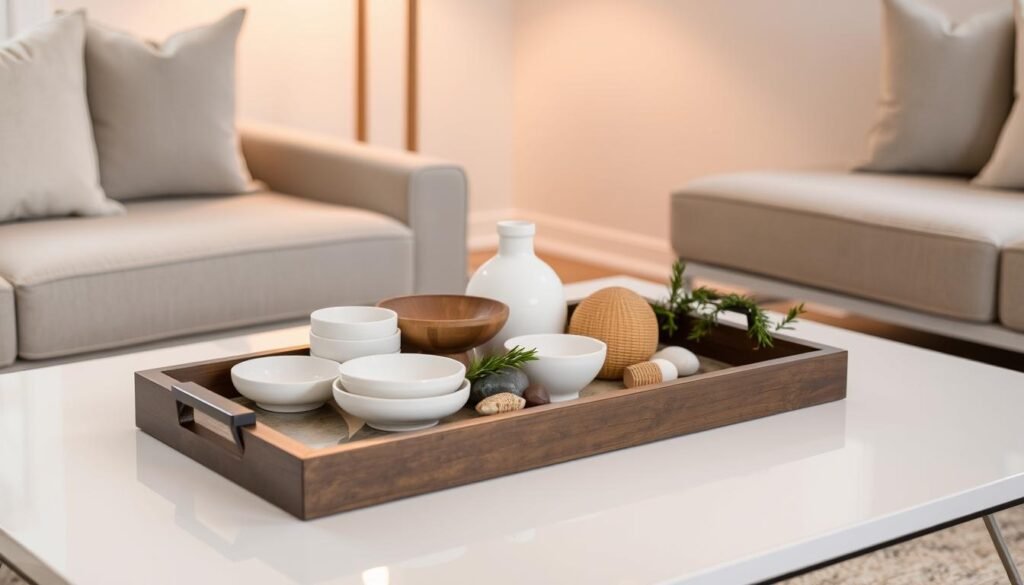 decorative tray on coffee table