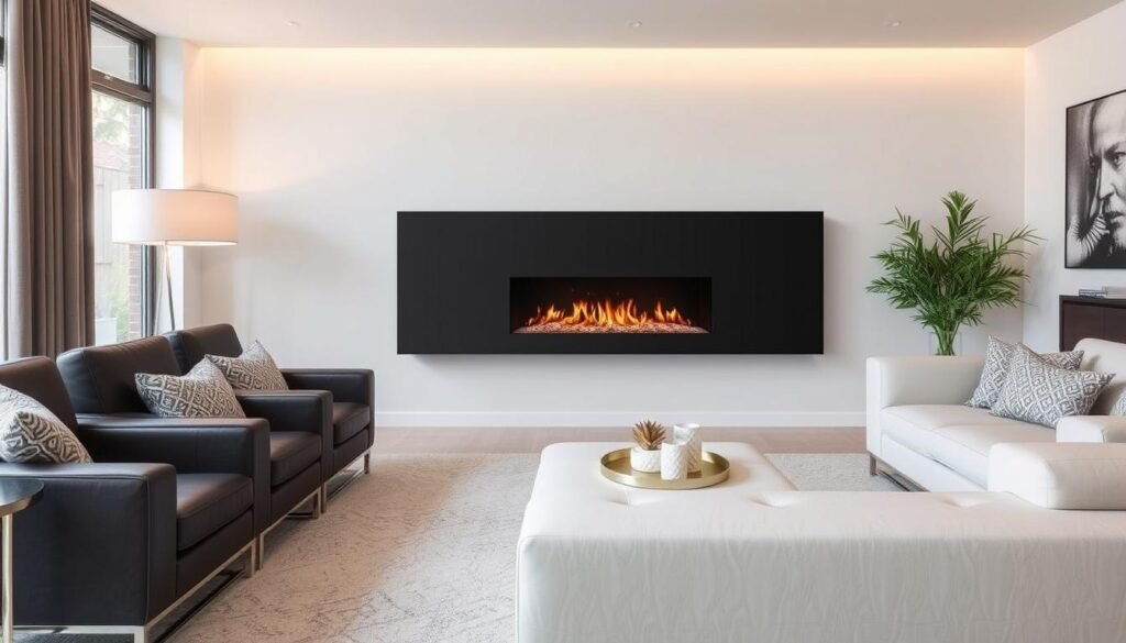 floating electric fireplace modern design