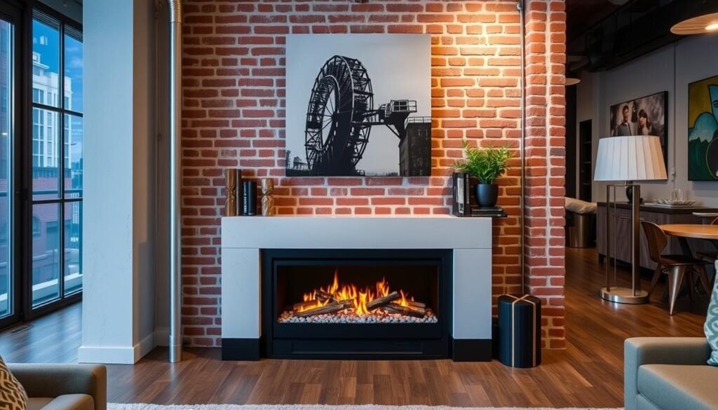 industrial electric fireplace loft