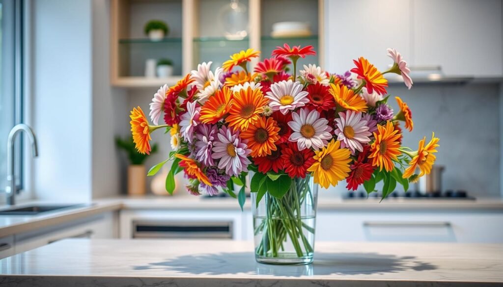 kitchen counter flower arrangements