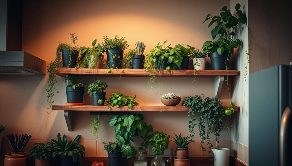 kitchen plants on shelves