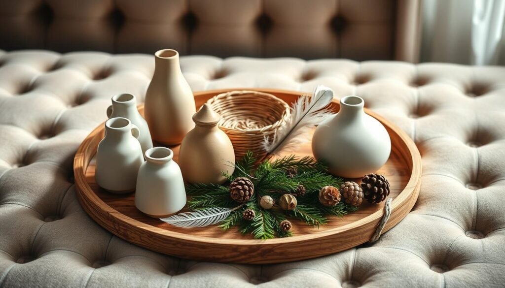 round tray decor with mixed textures