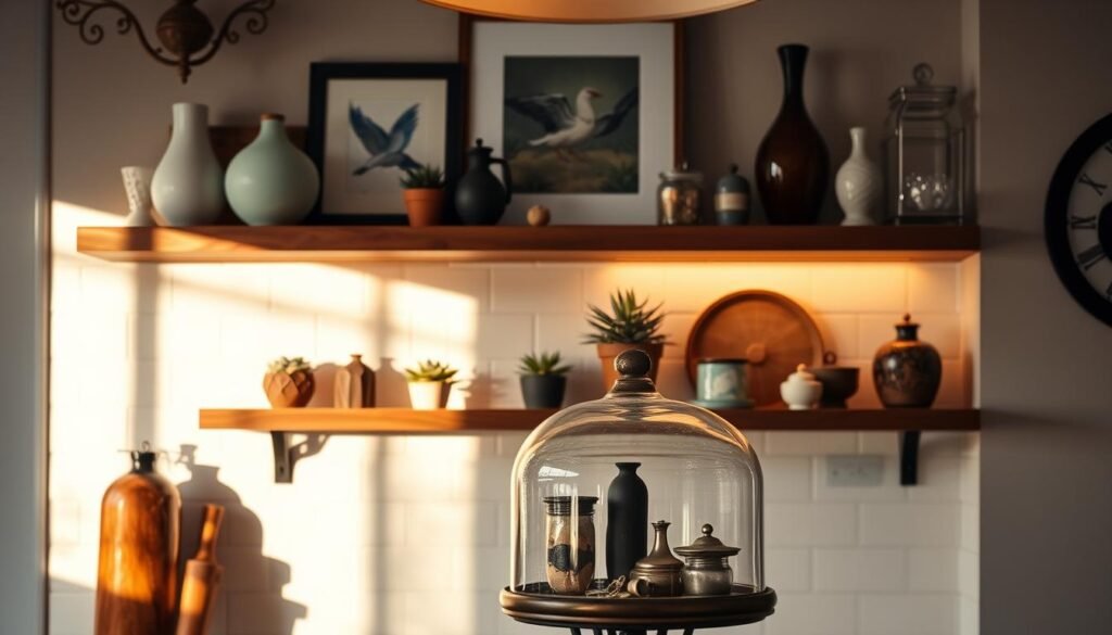 themed kitchen shelf displays